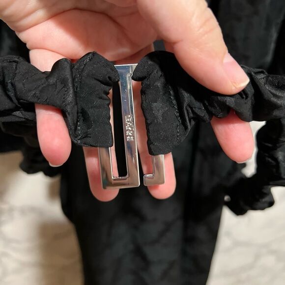 GANNI Belted Jacquard Print Black Midi Dress - Picture 10 of 16